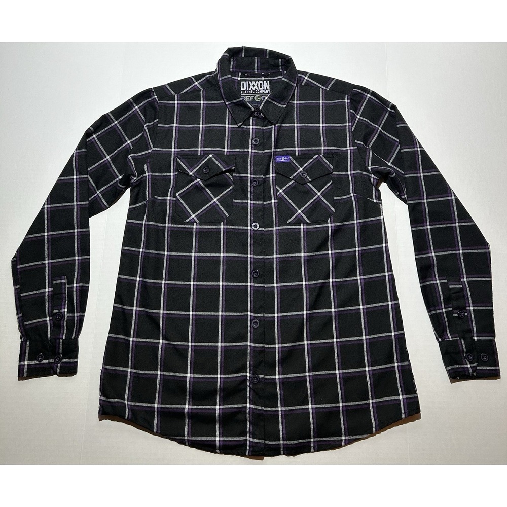 Dixxon Defcon Motorsports Size Large Flannel Biker Outdoor Button Down Plaid EUC